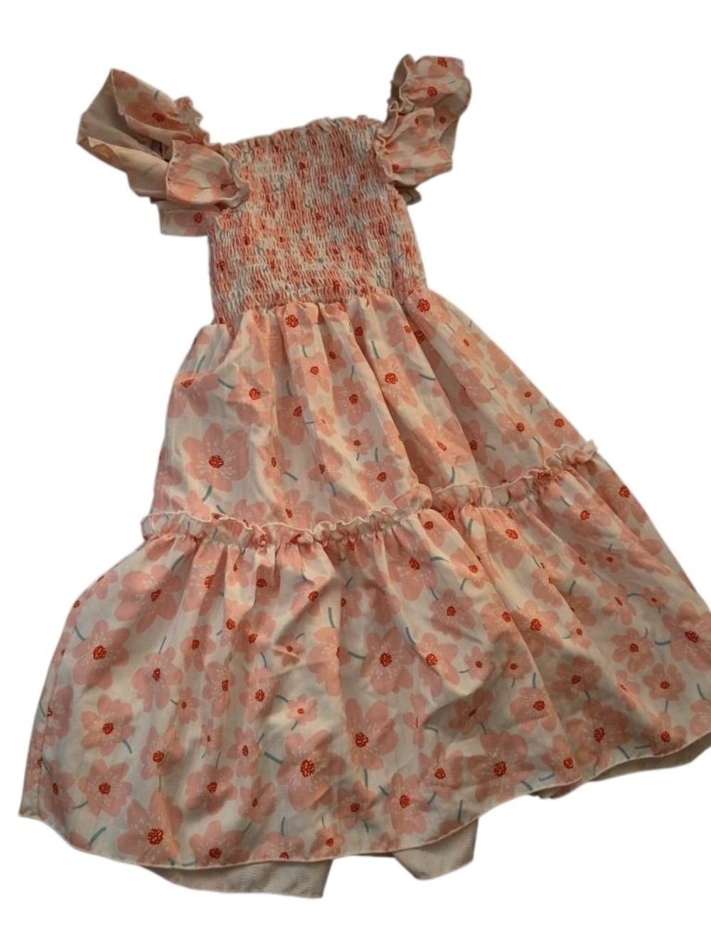 SHEIN Peach Pink Floral Smocked Tiered Sundress for Kids - Picture 2 of 3